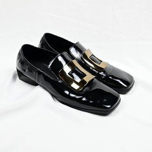 Westory Glossy Black Gold mini Heel Chic special Loafers Shoes